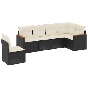 vidaXL Salon de jardin 7 pcs avec coussins noir résine tressée pas cher