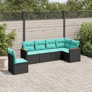 vidaXL Vidaxl Salon De Jardin 6 Pcs Avec Coussins Noir Résine Tressée pas cher
