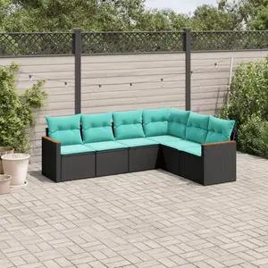 vidaXL Vidaxl Salon De Jardin 6 Pcs Avec Coussins Noir Résine Tressée pas cher