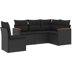 vidaXL Salon de jardin 5 pcs avec coussins noir résine tressée pas cher