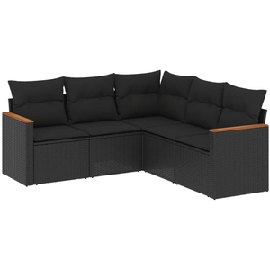 vidaXL Salon de jardin 6 pcs avec coussins noir résine tressée pas cher