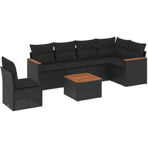 vidaXL Salon de jardin 6 pcs avec coussins noir résine tressée pas cher