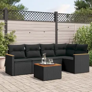 vidaXL Salon de jardin 6 pcs avec coussins noir résine tressée pas cher
