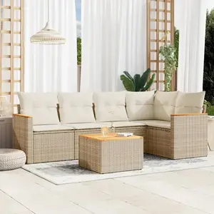 vidaXL Salon de jardin avec coussins 6 pcs beige résine tressée pas cher