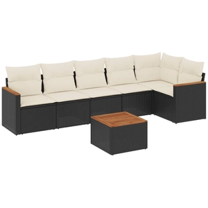 vidaXL Salon de jardin 6 pcs avec coussins noir résine tressée pas cher