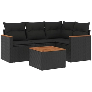 vidaXL Salon de jardin 5 pcs avec coussins noir résine tressée pas cher