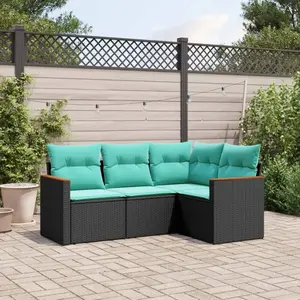 vidaXL Vidaxl Salon De Jardin 4 Pcs Avec Coussins Noir Résine Tressée pas cher