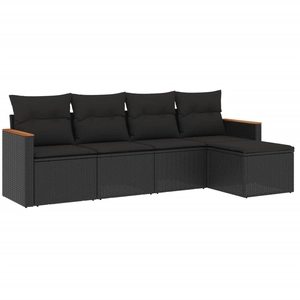 vidaXL Salon de jardin 5 pcs avec coussins noir résine tressée pas cher