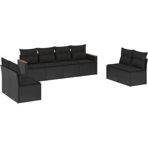 vidaXL Salon de jardin 9 pcs avec coussins noir résine tressée pas cher