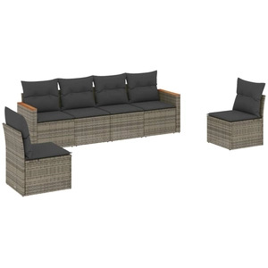 vidaXL Salon de jardin avec coussins 7 pcs gris résine tressée pas cher