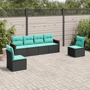 vidaXL Salon de jardin 6 pcs avec coussins noir résine tressée pas cher