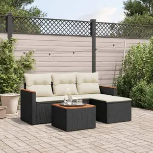 vidaXL Salon de jardin 5 pcs avec coussins noir résine tressée pas cher
