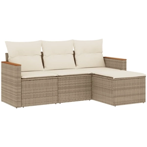 vidaXL Salon de jardin avec coussins 4 pcs beige résine tressée pas cher