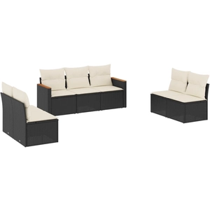 vidaXL Salon de jardin 7 pcs avec coussins noir résine tressée pas cher