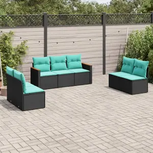 vidaXL Vidaxl Salon De Jardin 7 Pcs Avec Coussins Noir Résine Tressée pas cher