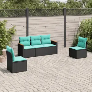 vidaXL Vidaxl Salon De Jardin 5 Pcs Avec Coussins Noir Résine Tressée pas cher