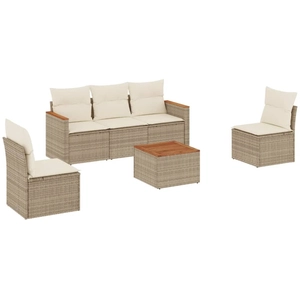 vidaXL Salon de jardin avec coussins 5 pcs beige résine tressée pas cher