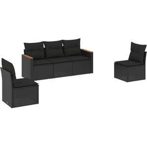 vidaXL Salon de jardin 6 pcs avec coussins noir résine tressée pas cher