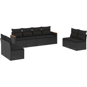 vidaXL Salon de jardin 8 pcs avec coussins noir résine tressée pas cher