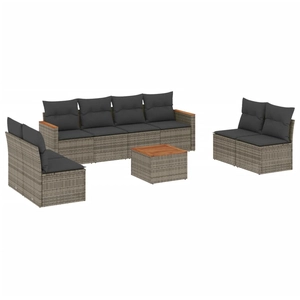 vidaXL Salon de jardin 8 pcs avec coussins gris résine tressée pas cher