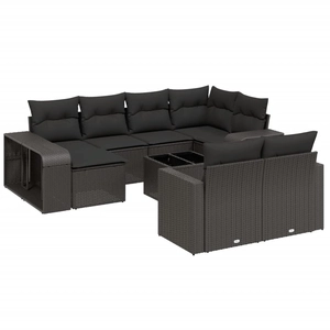 vidaXL Salon de jardin 11 pcs avec coussins noir résine tressée pas cher
