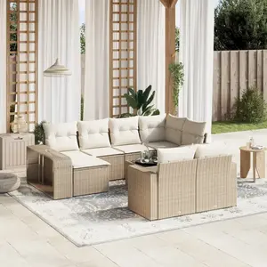 vidaXL Salon de jardin 11 pcs avec coussins beige résine tressée pas cher