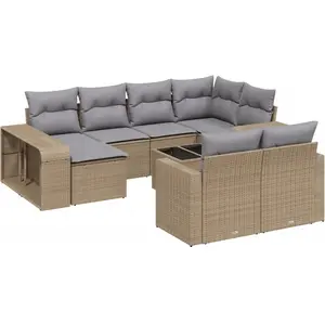 vidaXL Salon de jardin 11 pcs avec coussins beige résine tressée pas cher