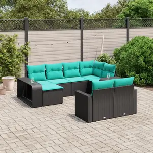 vidaXL Vidaxl Salon De Jardin 10 Pcs Avec Coussins Noir Résine Tressée pas cher
