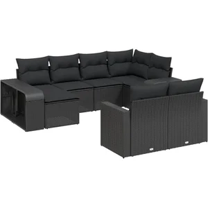 vidaXL Salon de jardin 10 pcs avec coussins noir résine tressée pas cher