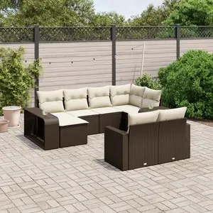 vidaXL - 10-delige - Loungeset - met - kussens - poly - rattan - bruin pas cher