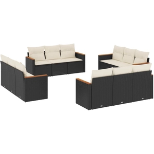 vidaXL Salon de jardin 12 pcs avec coussins noir résine tressée pas cher