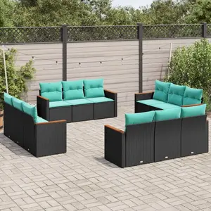 vidaXL Vidaxl Salon De Jardin Avec Coussins 12 Pcs Noir Résine Tressée pas cher