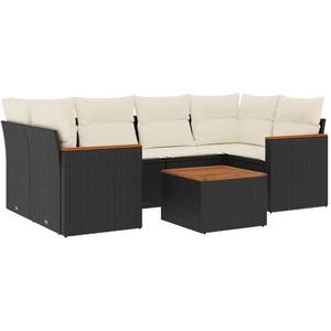 vidaXL Salon de jardin 7 pcs avec coussins noir résine tressée pas cher