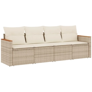 vidaXL Salon de jardin avec coussins 4 pcs beige résine tressée pas cher