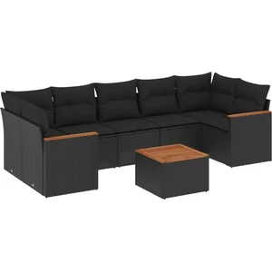 vidaXL Salon de jardin 8 pcs avec coussins noir résine tressée pas cher