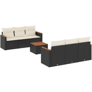 vidaXL Salon de jardin 7 pcs avec coussins noir résine tressée pas cher