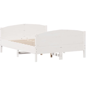 vidaXL Cadre de lit avec tête de lit blanc 135x190 cm bois pin massif pas cher