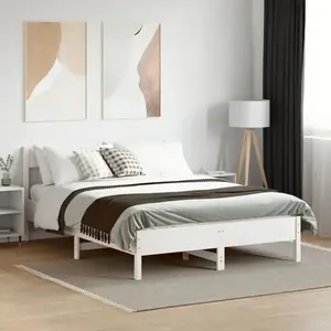 vidaXL Cadre de lit avec tête de lit blanc 160x200 cm bois pin massif pas cher