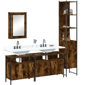 vidaXL Ensemble de meubles de salle de bain 4 pcs Chêne fumé Bois pas cher
