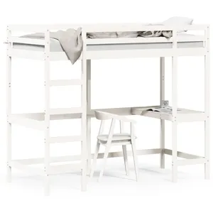 vidaXL Lit superposé avec bureau blanc 90x200 cm bois de pin massif pas cher