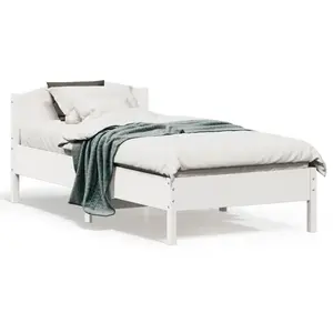 vidaXL Cadre de lit avec tête de lit blanc 75x190cm bois de pin massif pas cher