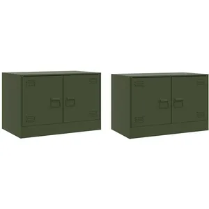 vidaXL Meubles TV 2 pcs vert olive 67x39x44 cm acier pas cher