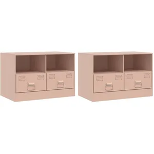 vidaXL Meubles TV 2 pcs rose 67x39x44 cm acier pas cher