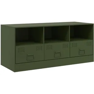 vidaXL Meuble TV vert olive 99x39x44 cm acier pas cher