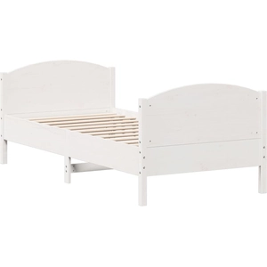vidaXL Cadre de lit avec tête de lit blanc 75x190cm bois de pin massif pas cher