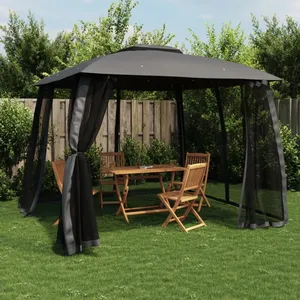 vidaXL Tonnelle avec double toit et parois en filet anthracite acier pas cher