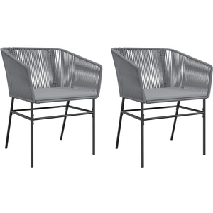 vidaXL Chaises de jardin lot de 2 avec coussins gris résine tressée pas cher