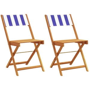 vidaXL Chaises de bistrot lot de 2 bleu/blanc bois acacia massif tissu pas cher