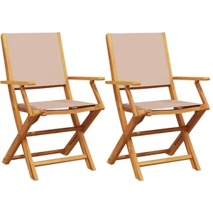 vidaXL Chaises de jardin lot de 2 taupe bois d'acacia massif et tissu pas cher