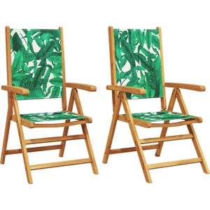 vidaXL Chaises de jardin lot de 2 motif de feuilles acacia et tissu pas cher